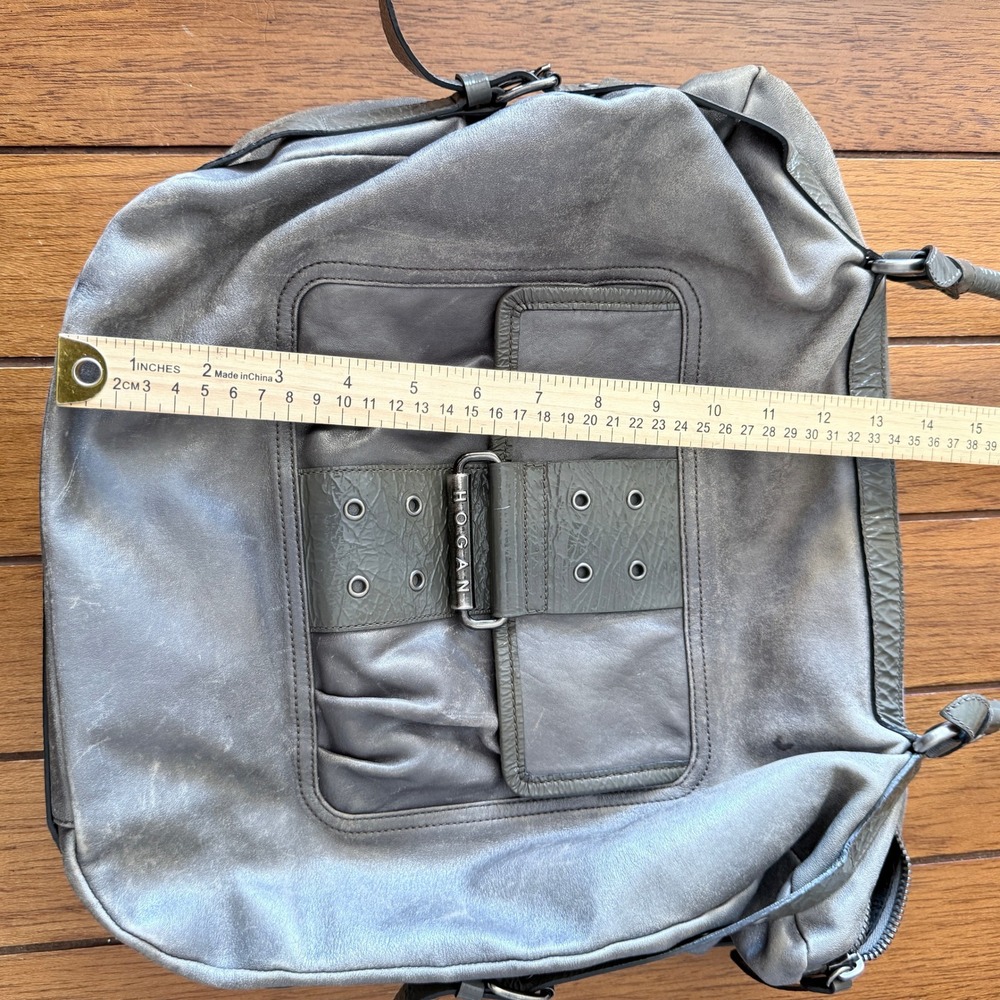 Hogan by TOD's Gray Metallic Leather‎ Hobo Bag Chunky Moto Shoulder Bag - Picture 9 of 11